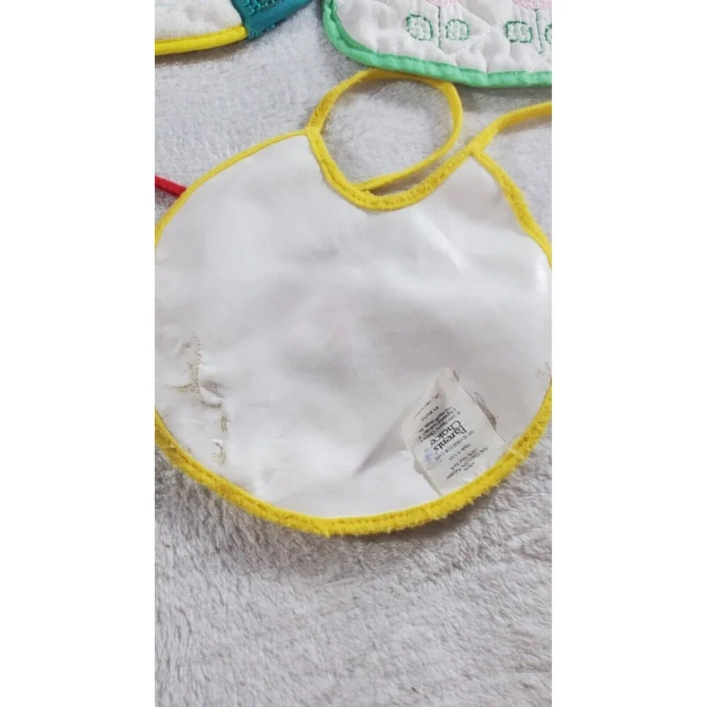 5 Vintage Pre Owned Iridescent Flower Duck Tuesday Wednesday Sheep Baby Bibs